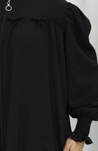 Abaya Zippée à Manches élastiques 2035-01 Noir 2035-01