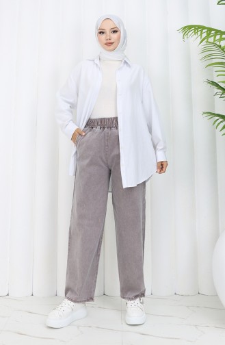 Beli Lastikli Kot Pantolon 9633-01 Gül Kurusu