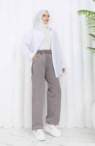 بنطال جينز بتصميم مطاط عند الخصر 9633-01 لون وردي ترابي 9633-01