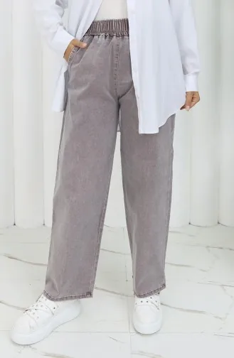 بنطال جينز بتصميم مطاط عند الخصر 9633-01 لون وردي ترابي 9633-01