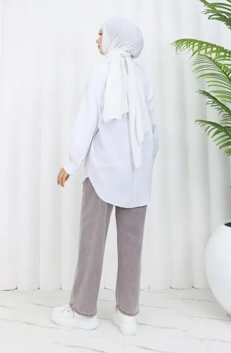 بنطال جينز بتصميم مطاط عند الخصر 9633-01 لون وردي ترابي 9633-01