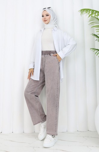 Beli Lastikli Kot Pantolon 9633-04 Açık Gül Kurusu