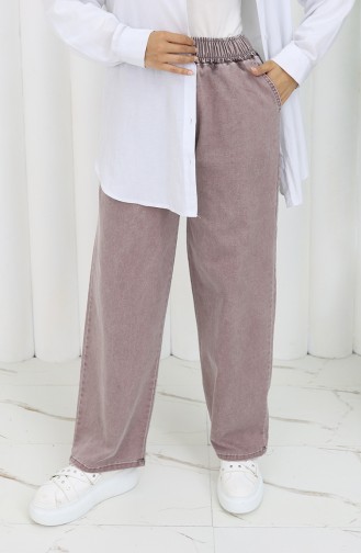 Beli Lastikli Kot Pantolon 9633-05 Koyu Gül Kurusu