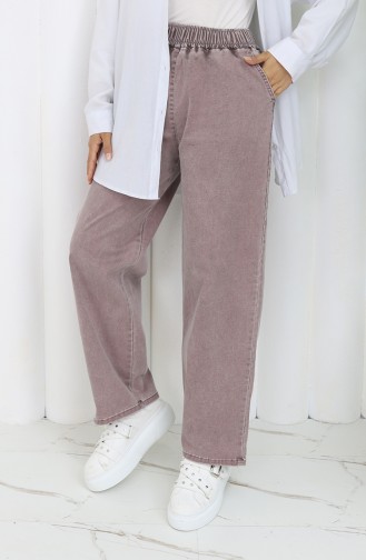 Beli Lastikli Kot Pantolon 9633-05 Koyu Gül Kurusu