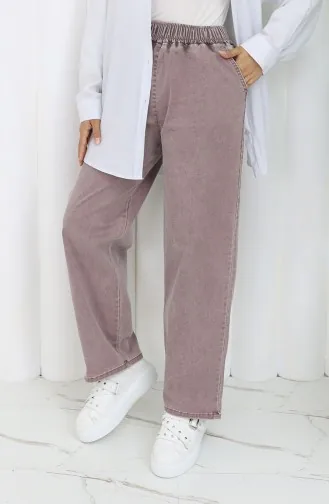 بنطال جينز بتصميم مطاط عند الخصر 9633-05 لون وردي داكن 9633-05