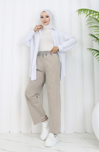 Beli Lastikli Kot Pantolon 9633-06 Taş