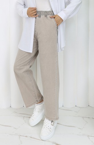 Beli Lastikli Kot Pantolon 9633-06 Taş