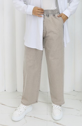 Beli Lastikli Kot Pantolon 9633-06 Taş