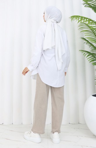 Beli Lastikli Kot Pantolon 9633-06 Taş
