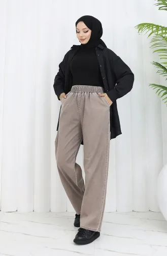 Beli Lastikli Kot Pantolon 9633-07 Açık Kahve