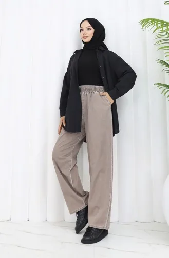 Beli Lastikli Kot Pantolon 9633-07 Açık Kahve