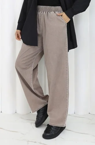 Beli Lastikli Kot Pantolon 9633-07 Açık Kahve