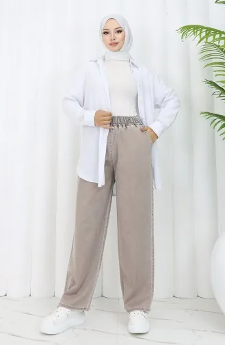 Beli Lastikli Kot Pantolon 9633-08 Sütlü kahve