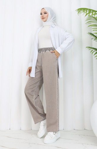 Beli Lastikli Kot Pantolon 9633-08 Sütlü kahve