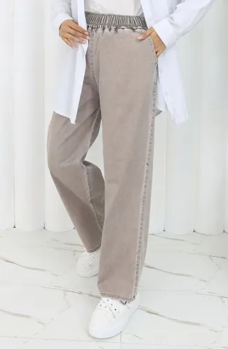 Beli Lastikli Kot Pantolon 9633-08 Sütlü kahve