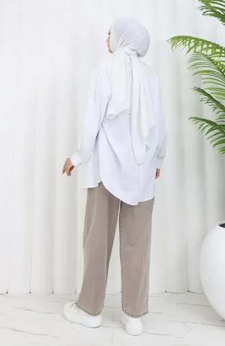 Beli Lastikli Kot Pantolon 9633-08 Sütlü kahve