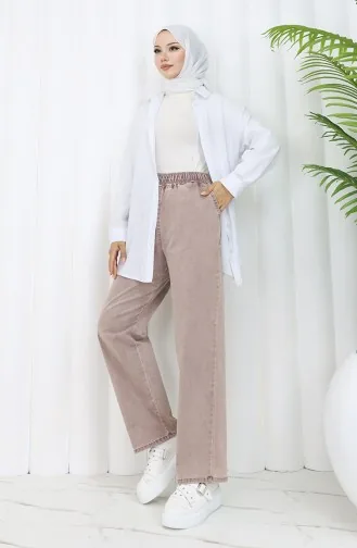 Beli Lastikli Kot Pantolon 9633B-01 Açık Gül Kurusu