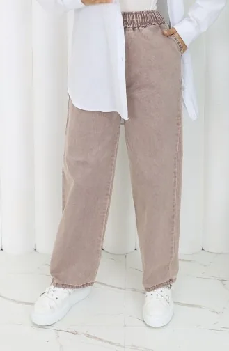 Beli Lastikli Kot Pantolon 9633B-01 Açık Gül Kurusu