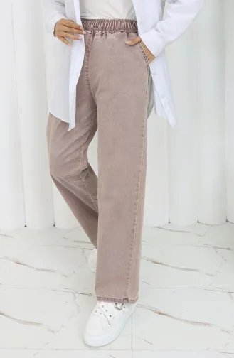 Beli Lastikli Kot Pantolon 9633B-01 Açık Gül Kurusu