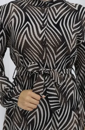 Viskon Kumaş Desenli Elbise 4074-02 Siyah