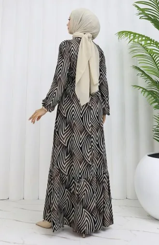 Viskon Kumaş Desenli Elbise 4074-02 Siyah