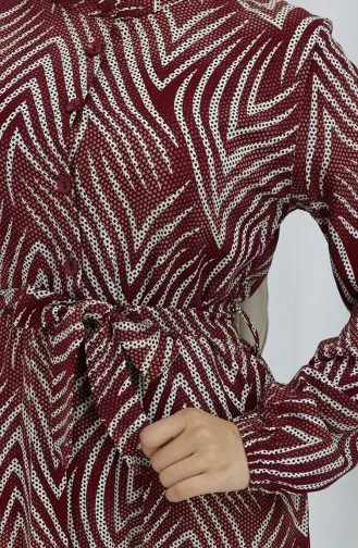 Viskon Kumaş Desenli Elbise 4074-04 Bordo