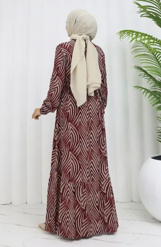 Viskon Kumaş Desenli Elbise 4074-04 Bordo