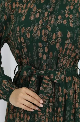 Viscose Fabric Buttoned Belted Dress 4075-01 Emerald Green 4075-01