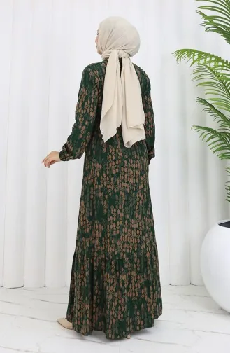 Viscose Fabric Buttoned Belted Dress 4075-01 Emerald Green 4075-01