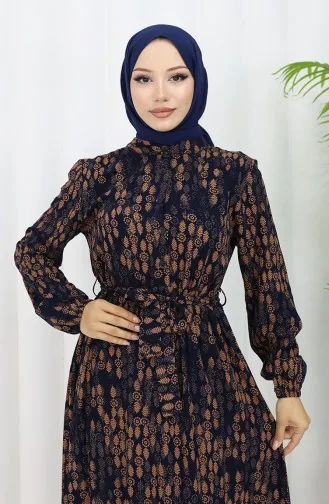 Viscose Fabric Buttoned Belted Dress 4075-02 Navy Blue 4075-02