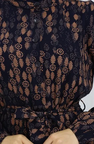 Viscose Fabric Buttoned Belted Dress 4075-02 Navy Blue 4075-02