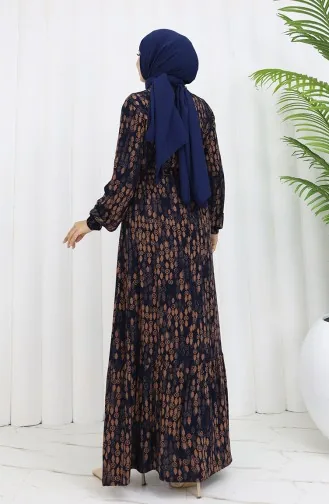 Viscose Fabric Buttoned Belted Dress 4075-02 Navy Blue 4075-02