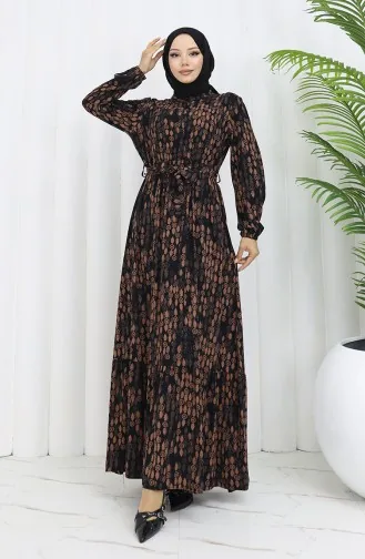 Viscose Fabric Buttoned Belted Dress 4075-03 Black Milk Coffee 4075-03