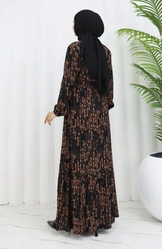 Viscose Fabric Buttoned Belted Dress 4075-03 Black Milk Coffee 4075-03