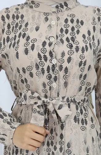 Viskon Kumaş Düğmeli Kuşaklı Elbise 4075-04 Vizon