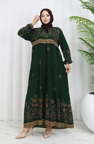 Großes Viskosekleid Mit Blumenmuster 4084-06 Smaragdgrün 4084-06
