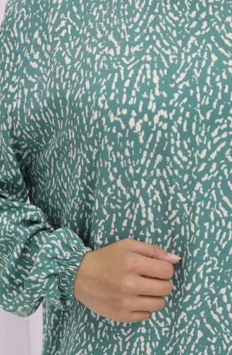 Viskon Kumaş Kolu Lastikli Desenli Elbise 2038-05 Çağla Yeşili