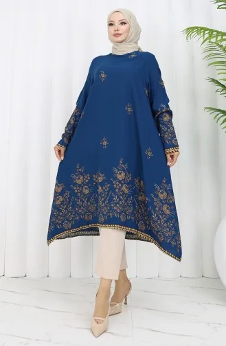 Tunique En Viscose à Motifs Floraux 1004-01 Indigo 1004-01