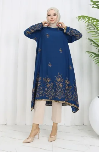 Tunique En Viscose à Motifs Floraux 1004-01 Indigo 1004-01