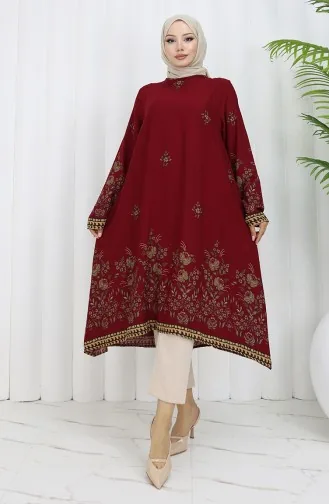 Tunique En Viscose à Motifs Floraux 1004-02 Bordeaux 1004-02
