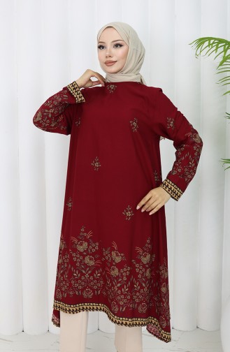 Viskon Kumaş Çiçekli Desenli Tunik 1004-02 Bordo