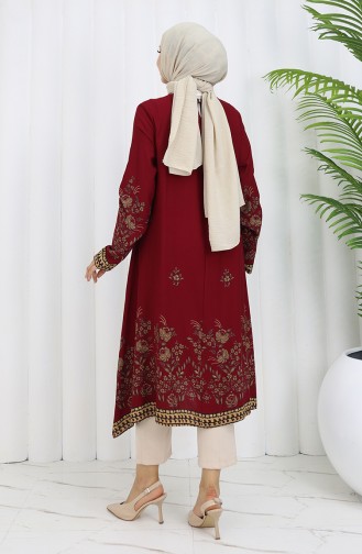 Viskon Kumaş Çiçekli Desenli Tunik 1004-02 Bordo