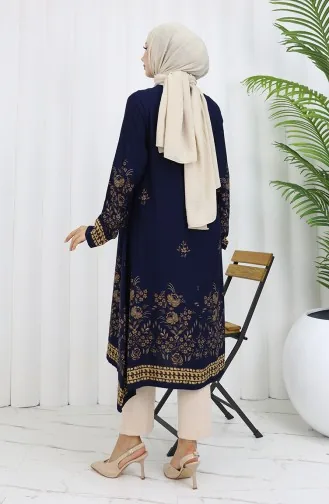 Tunique En Viscose à Motifs Floraux 1004-03 Bleu Marine 1004-03