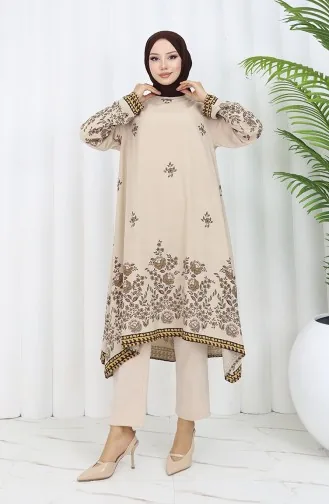 Viscose Stof Bloemenmotief Tuniek 1004-04 Mink 1004-04