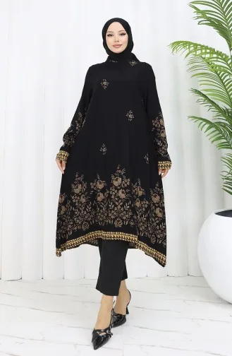 Tunique En Viscose à Motifs Floraux 1004-05 Noir 1004-05
