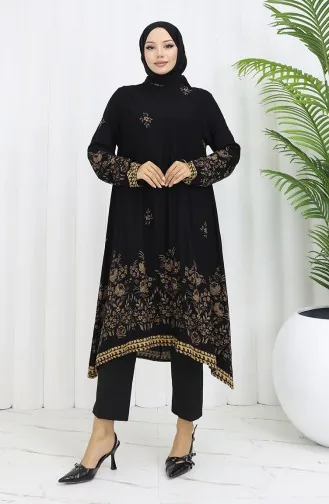 Tunique En Viscose à Motifs Floraux 1004-05 Noir 1004-05