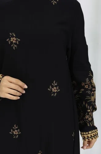 Tunique En Viscose à Motifs Floraux 1004-05 Noir 1004-05