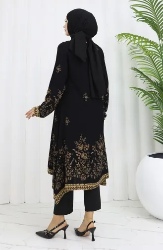 Tunique En Viscose à Motifs Floraux 1004-05 Noir 1004-05