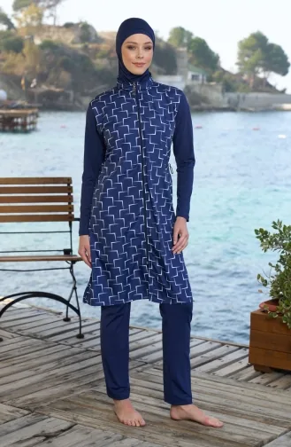 Badeanzug Mit Vollständig Bedecktem Hijab 25944-01 Marineblau 25944-01