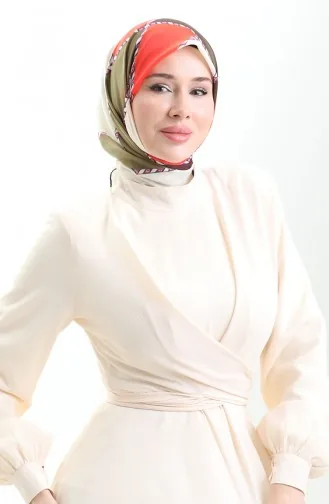 Geometrik Desenli Eşarp 70293-03 Oranj Haki